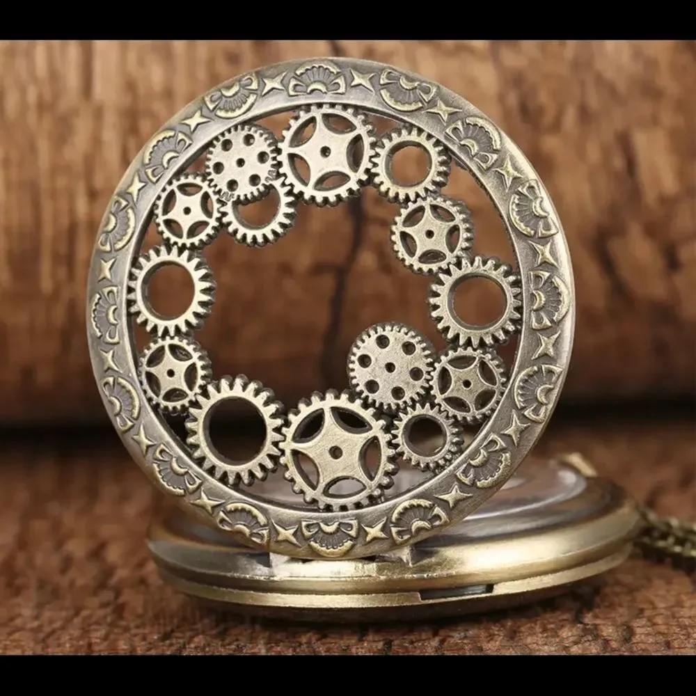 Antique Copper Steampunk Vintage Gear Quartz‎ Pocket Watch Bronze